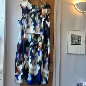 Calvin Klein Blue and Orange Abstract Midi Dress